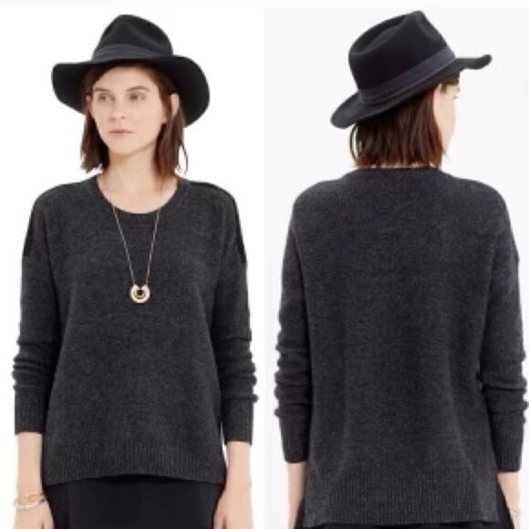 Madewell Size XS Charcoal Gray Suede Stripe Texturework Crewneck Sweater Top - Picture 1 of 7